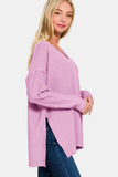 Zenana V-Neck Side Slit High-Low Sweater - Trendsi - Flyclothing LLC