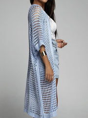 Openwork Open Front Three-Quarter Sleeve Cover Up - Trendsi