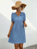 Tie Neck Short Sleeve Mini Dress - Trendsi - Flyclothing LLC