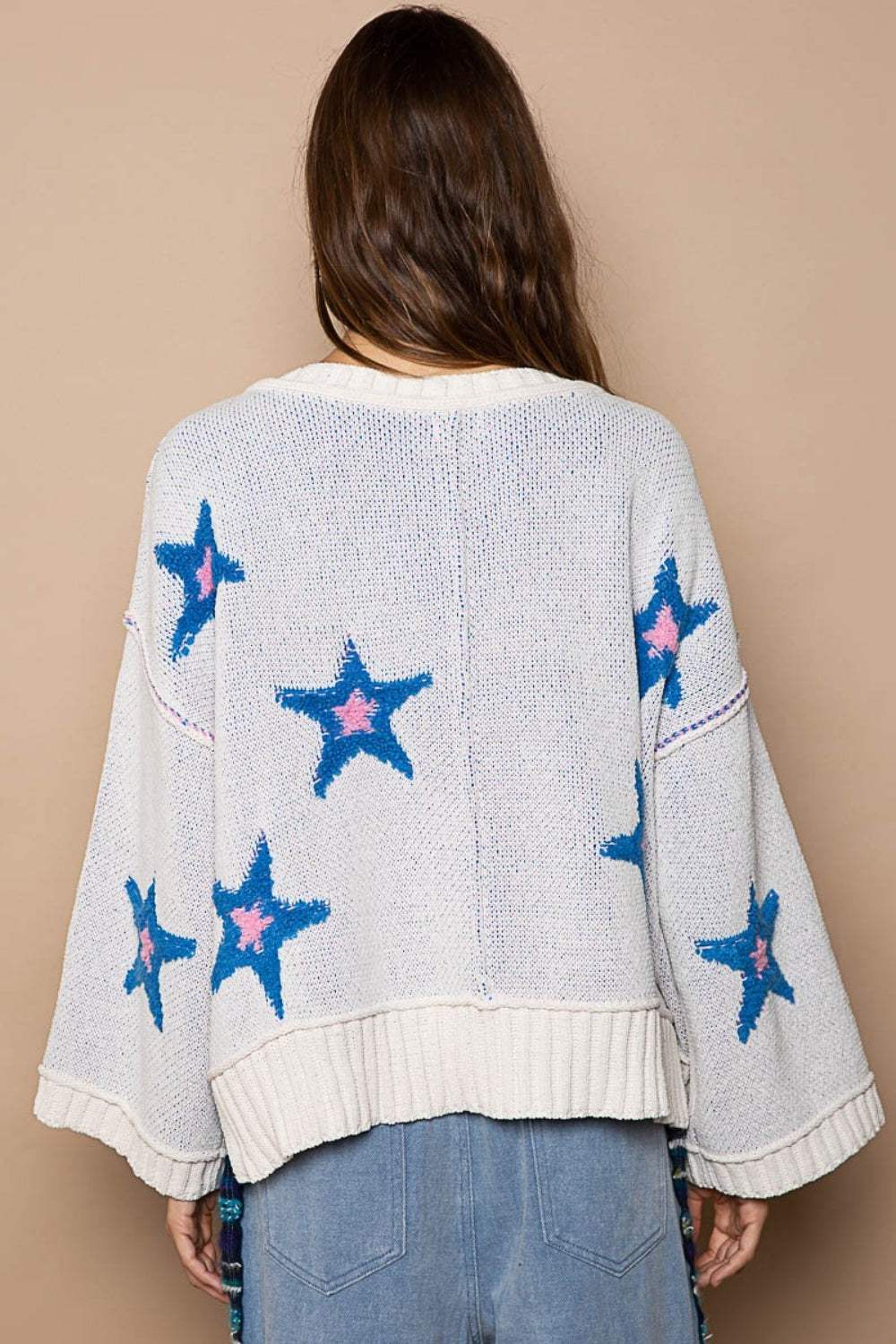 POL Long Sleeve Star Patch Sweater - Trendsi - Flyclothing LLC
