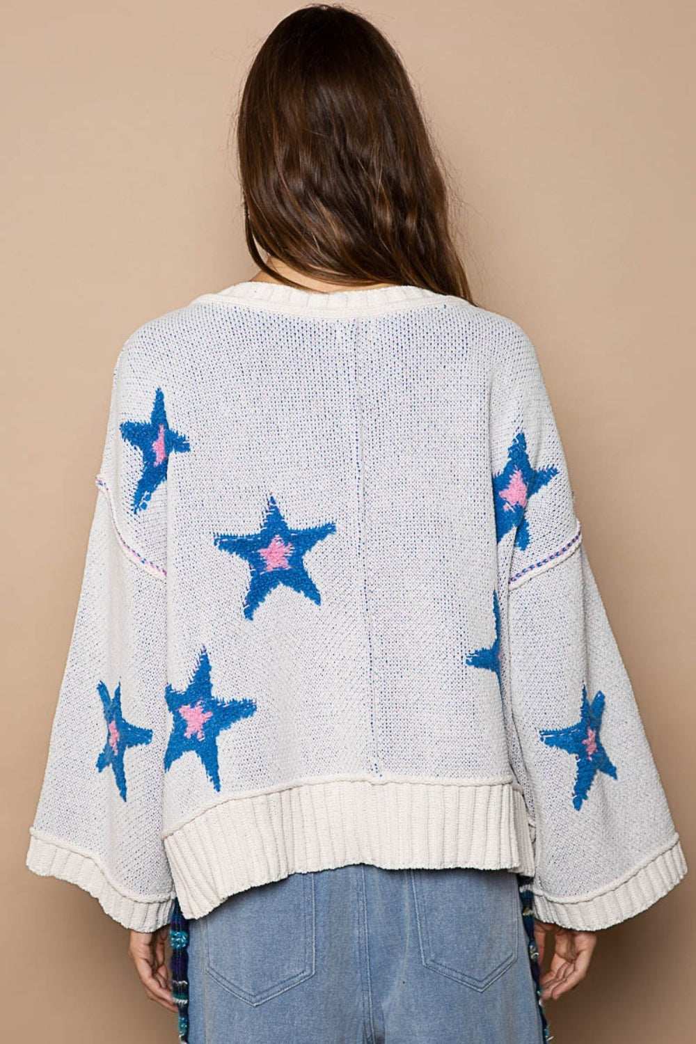 POL Long Sleeve Star Patch Sweater - Trendsi - Flyclothing LLC