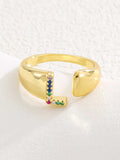 18K Gold-Plated Zircon Letter Ring - Trendsi - Flyclothing LLC