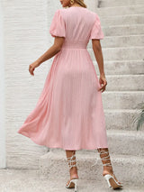 V-Neck Puff Sleeve Dress - Trendsi - Flyclothing LLC
