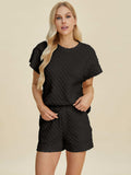 Double Take Full Size Texture T-Shirt and Shorts Set - Trendsi - Flyclothing LLC