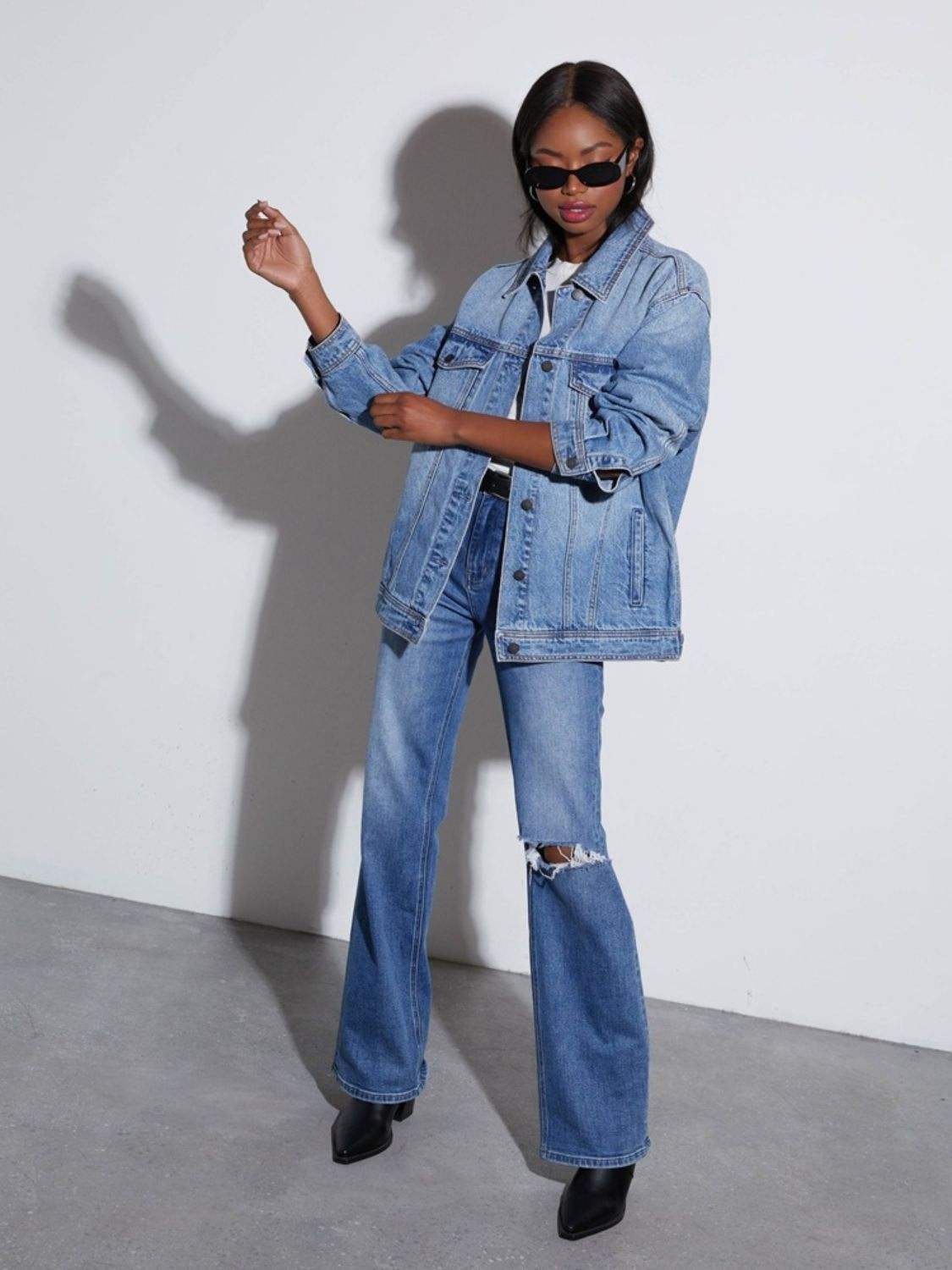 Button Up Collared Neck Denim Jacket - Trendsi - Flyclothing LLC