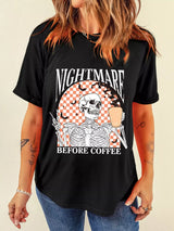 Halloween Skull Checkerboard Graphic Round Neck T-Shirt - Trendsi - Flyclothing LLC