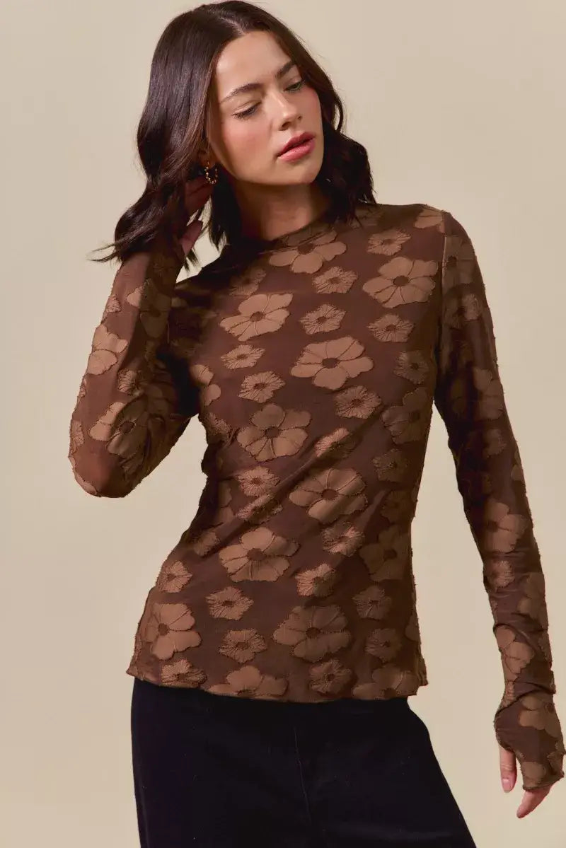SO ME Stretched Jacquard Casual Tops with Thumb Opening - Trendsi - Flyclothing LLC
