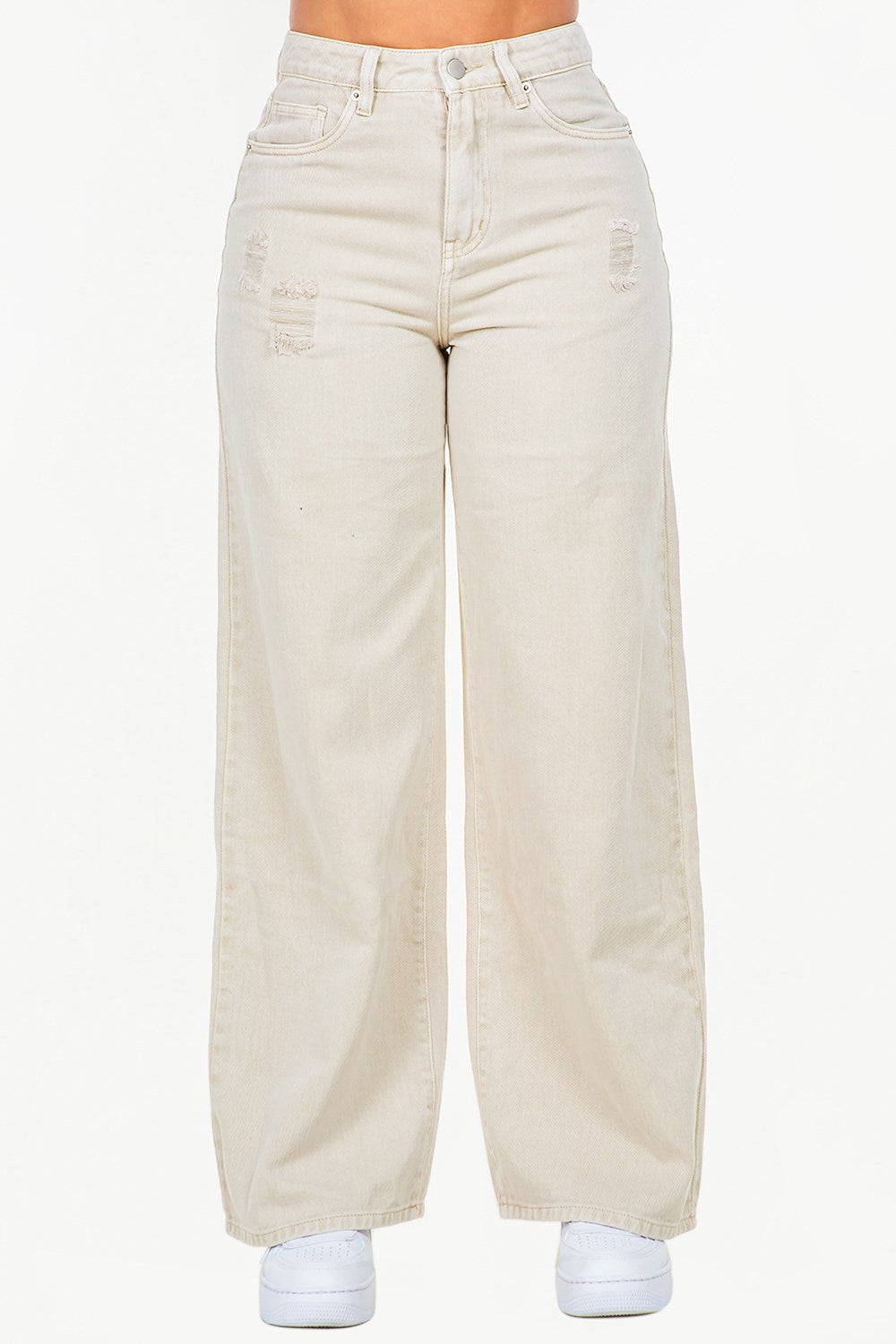 American Bazi High Waist Distressed Wide Leg Jeans - Trendsi