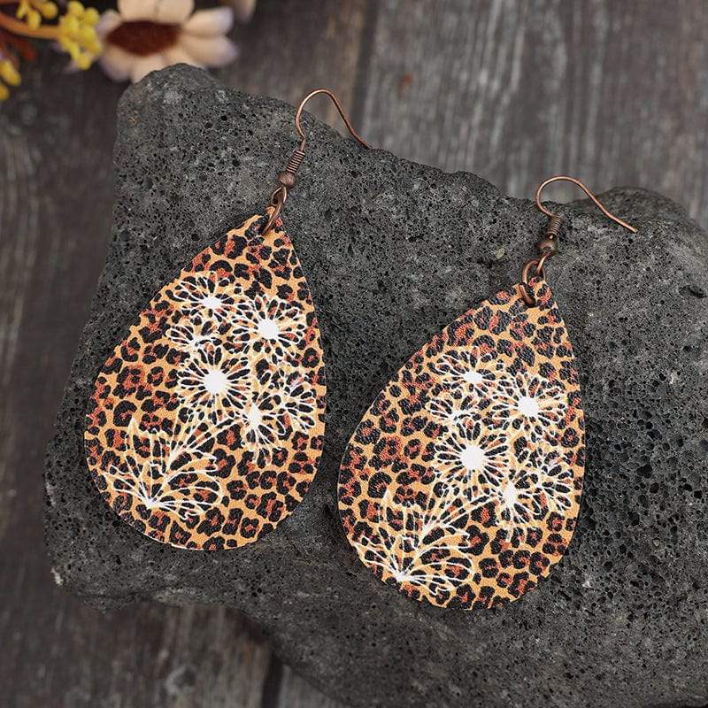 Leopard PU Leather Teardrop Shape Earrings - Trendsi - Flyclothing LLC