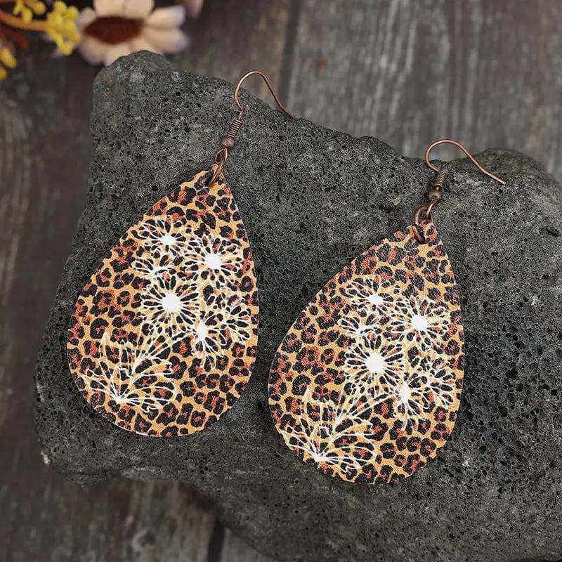 Leopard PU Leather Teardrop Shape Earrings - Trendsi - Flyclothing LLC
