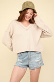 VERY J Exposed Seam V-Neck Ribbed Knit Top - Trendsi