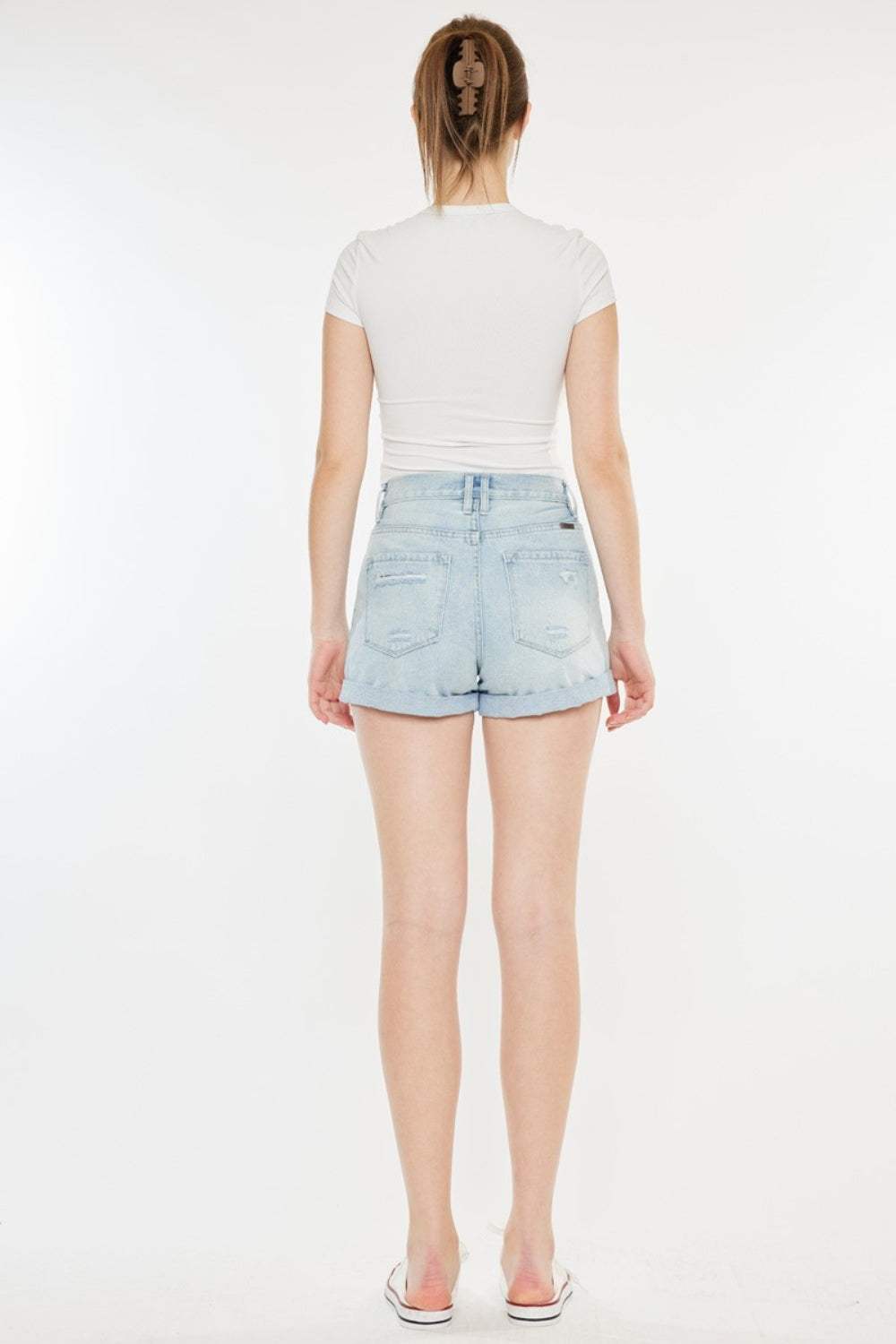 Kancan High Rise Repaired Mom Denim Shorts - Trendsi - Flyclothing LLC