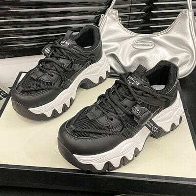 Lace Up Round Toe Platform Athletic Shoes - Trendsi - Flyclothing LLC