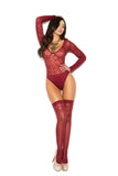 Elegant Memories Burgundy Burnout Teddy W/ Thigh Hi's 1358