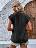 Decorative Button V-Neck Short Sleeve Blouse - Trendsi - Flyclothing LLC