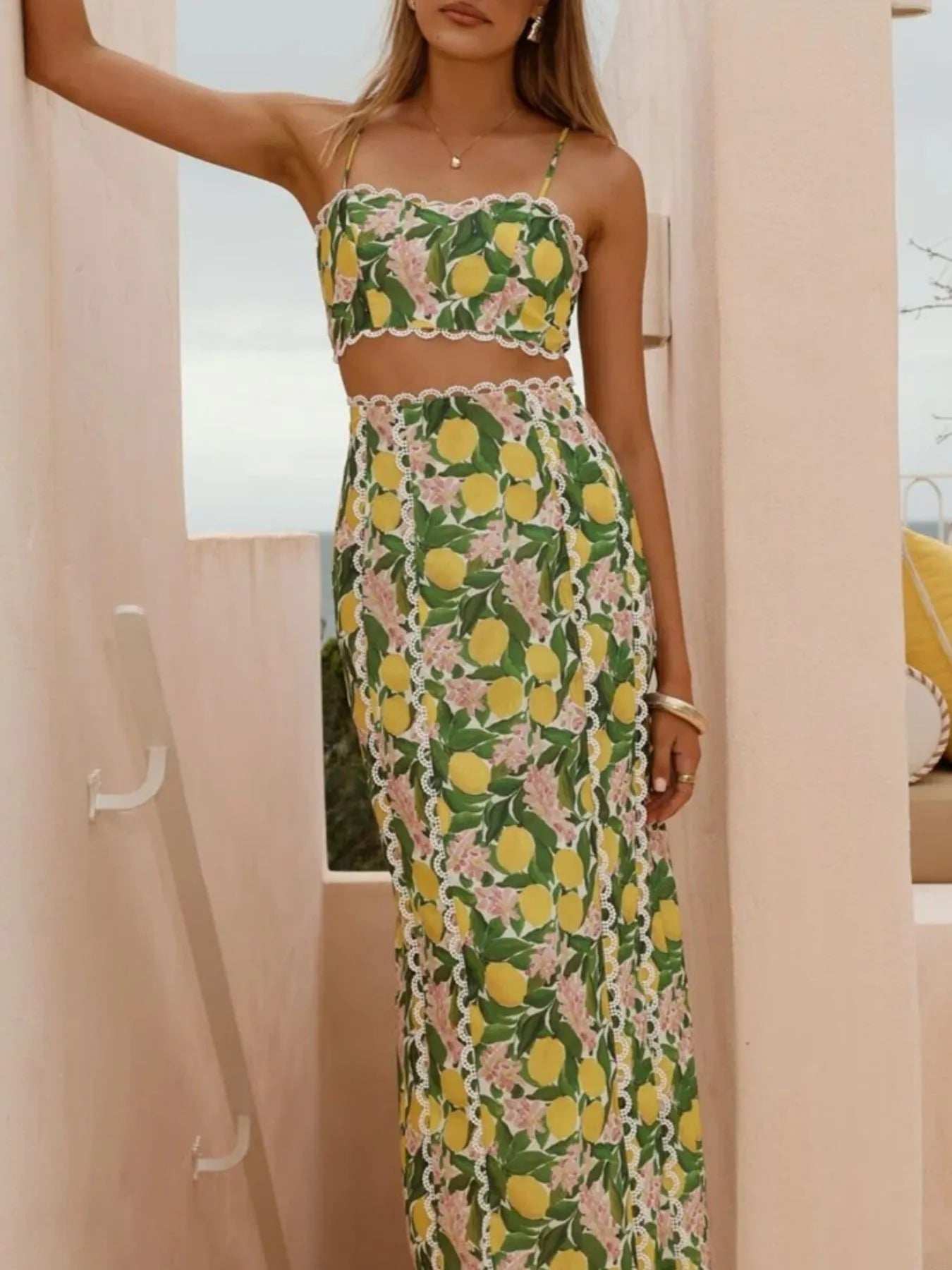 Printed Cami and Maxi Skirt Set - Trendsi - Flyclothing LLC