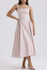 Floral Square Neck Wide Strap Midi Dress - Trendsi - Flyclothing LLC