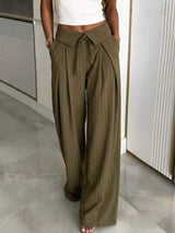 High-Waisted Wide-Leg Pinstripe Pants - Trendsi - Flyclothing LLC