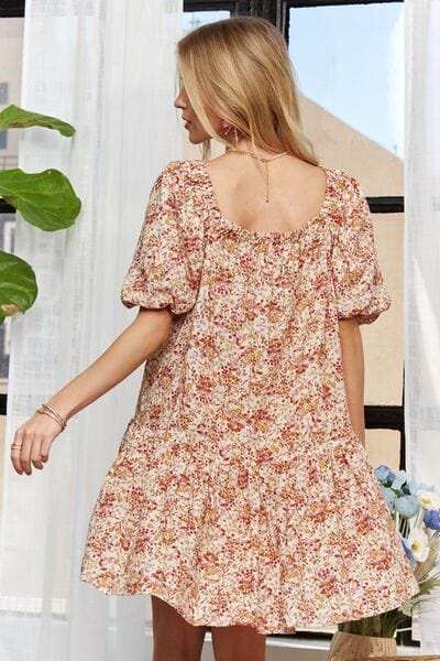 ADORA Floral Square Neck Puff Sleeve Dress - Trendsi - Flyclothing LLC