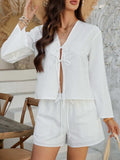 Devine Double Tied V-Neck Top and Shorts Set - Trendsi - Flyclothing LLC