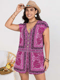 Plus Size Printed V-Neck Cap Sleeve Romper - Trendsi - Flyclothing LLC