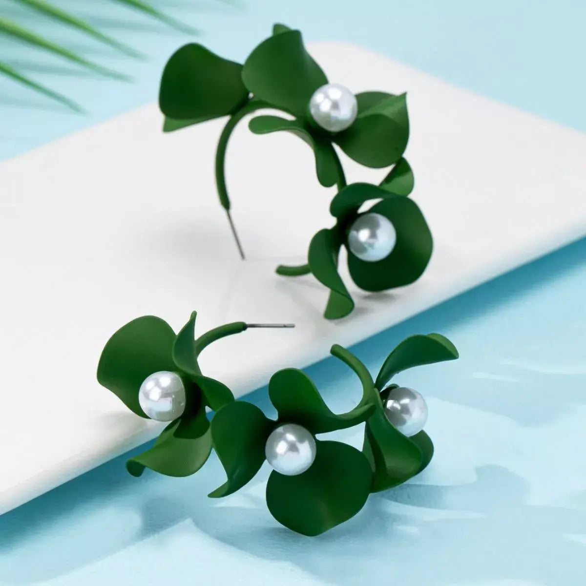 Floral Pearl Hoop Earrings - Trendsi - Flyclothing LLC