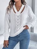 Cutout V-Neck Long Sleeve Sweater - Trendsi