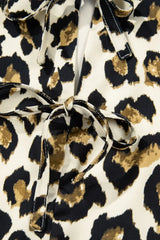 Leopard Bow Tie Front Puff Sleeve Peplum Blouse - Trendsi - Flyclothing LLC