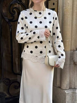 Polka Dot Satin Top with Lace Trim - Trendsi - Flyclothing LLC