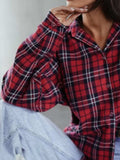 Plaid Collared Neck Long Sleeve Shirt - Trendsi - Flyclothing LLC