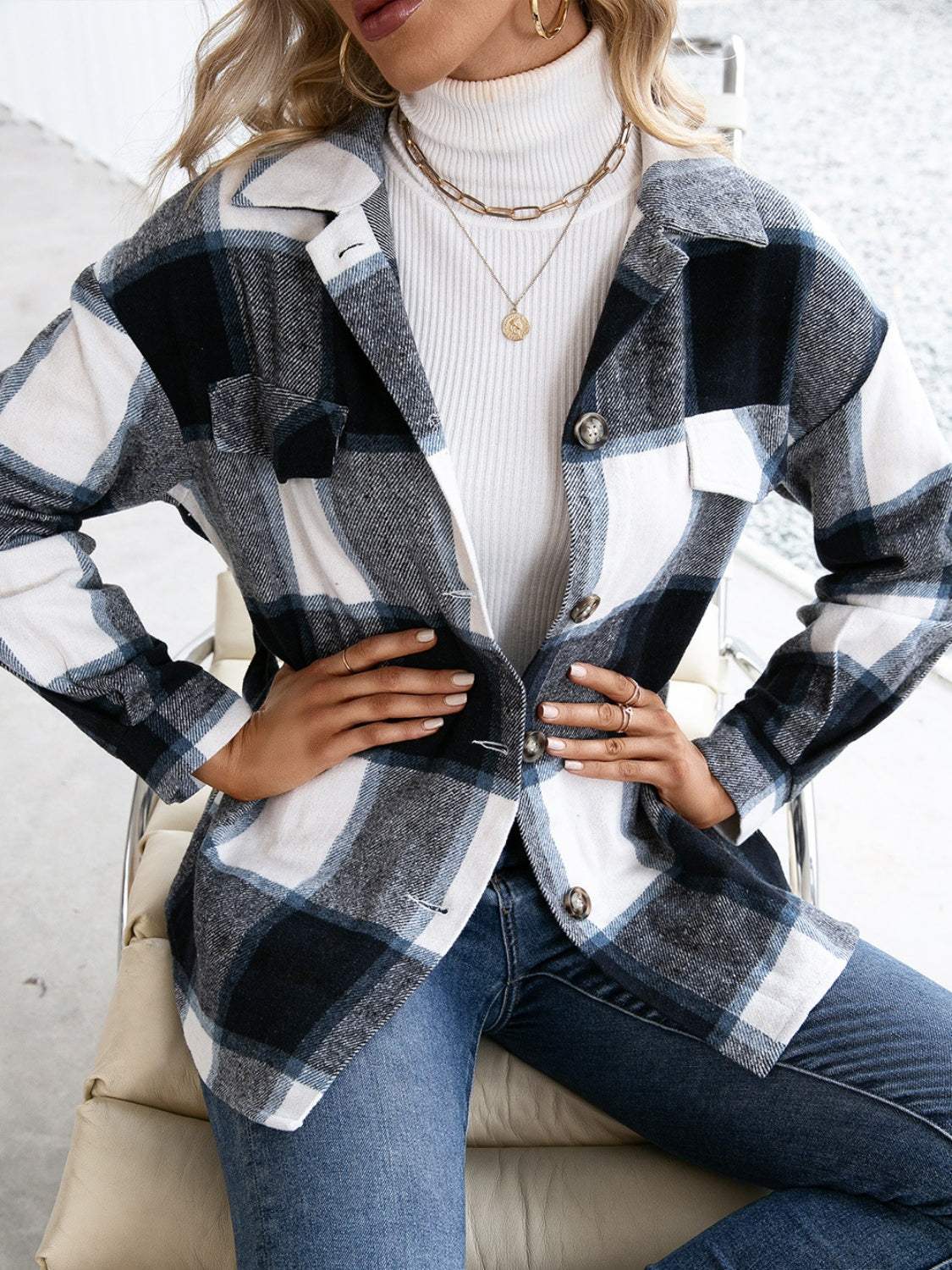 Plaid Button Up Long Sleeve Shacket - Trendsi - Flyclothing LLC