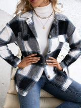 Plaid Button Up Long Sleeve Shacket - Trendsi - Flyclothing LLC