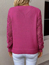 V-Neck Crochet Sleeve Sweater - Trendsi - Flyclothing LLC