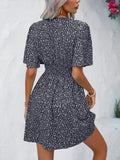 Printed V-Neck Half Sleeve Mini Dress - Trendsi