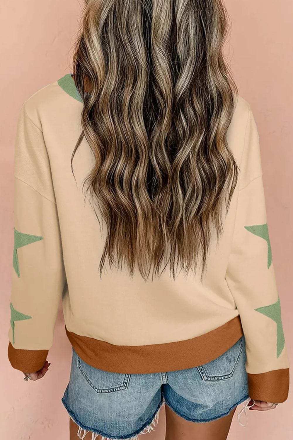 Star Contrast Round Neck Long Sleeve Sweatshirt - Trendsi - Flyclothing LLC