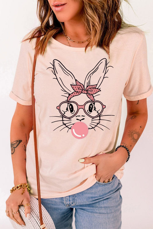 Rabbit Graphic Round Neck Short Sleeve T-Shirt - Trendsi