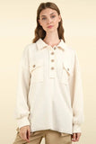 VERY J Collared Half Button Knit Top with Pockets - Trendsi
