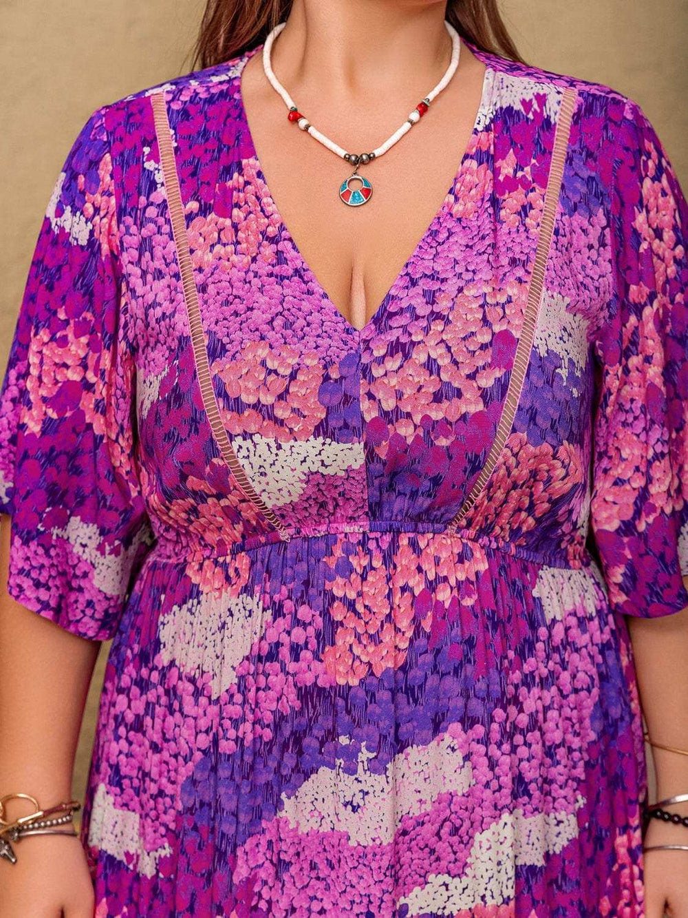Plus Size Slit Printed Half Sleeve Maxi Dress - Trendsi - Flyclothing LLC