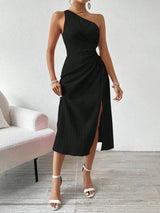 Side Slit Cutout Single Shoulder Dress - Trendsi - Flyclothing LLC
