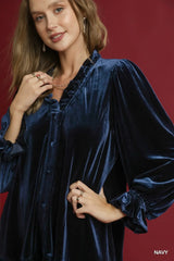 Umgee Velvet Ruffle Trim Mini Dress - Trendsi - Flyclothing LLC