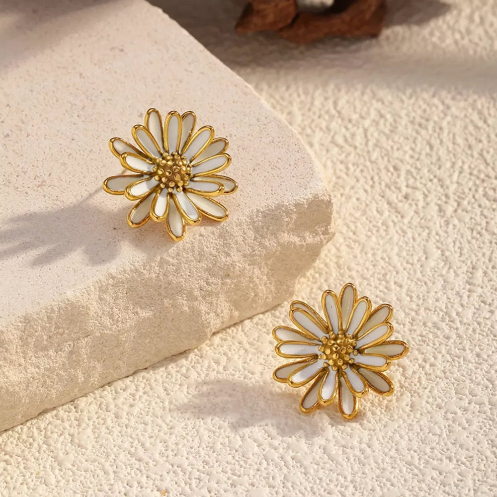 18K Gold-Plated Flower Stud Earrings - Trendsi - Flyclothing LLC