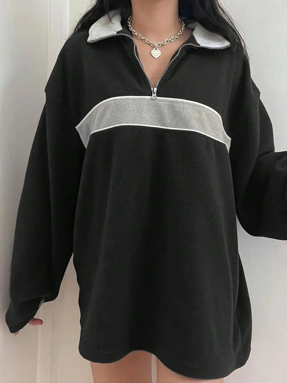 Contrast Dropped Shoulder Long Sleeve Sweatshirt - Trendsi