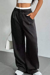 High-Waisted Pinstripe Wide-Leg Pants - Trendsi - Flyclothing LLC