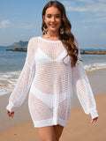 Backless Boat Neck Long Sleeve Cover Up - Trendsi