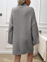 Devine Mock Neck Long Sleeve Mini Sweater Dress - Trendsi - Flyclothing LLC