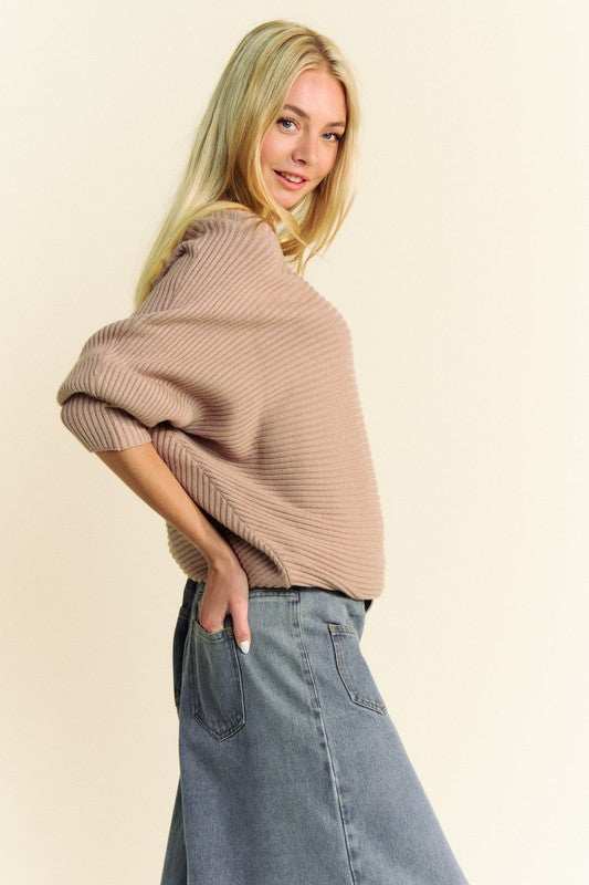 Davi & Dani Round Neck Batwing Sleeve Sweater - Trendsi - Flyclothing LLC
