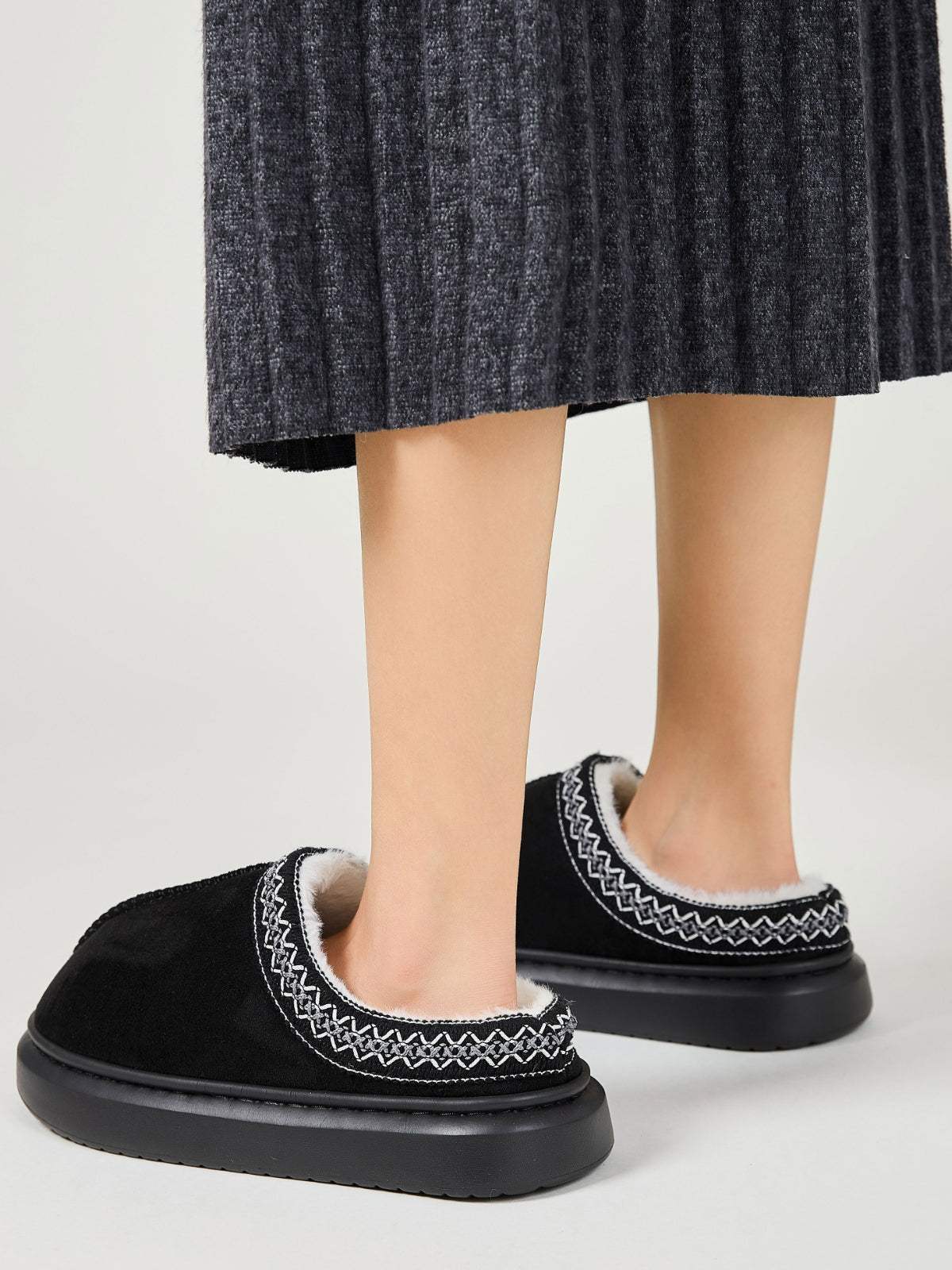 Faux Fur Suede Platform Slippers - Trendsi - Flyclothing LLC