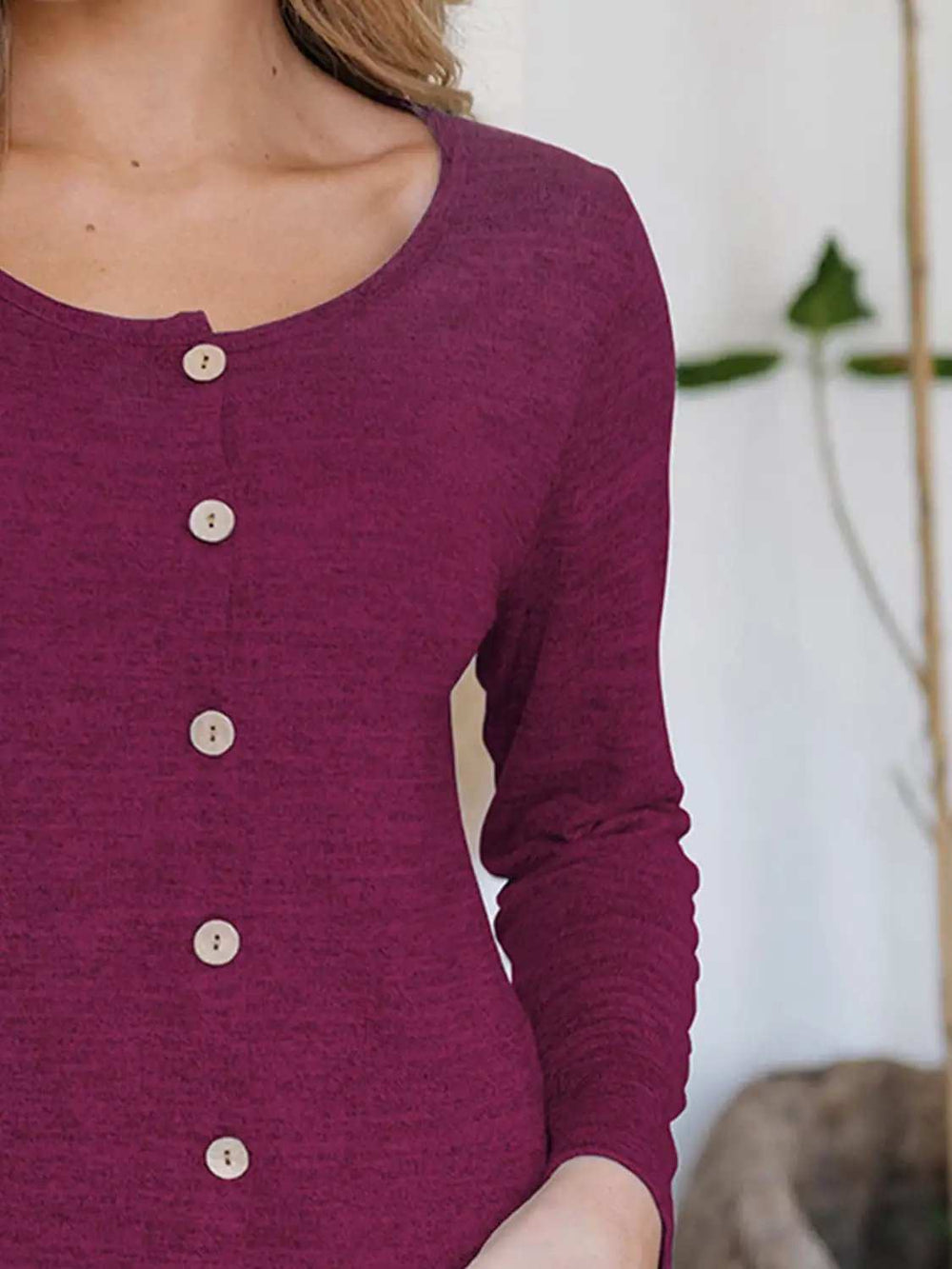 Button Up Round Neck Long Sleeve Cardigan - Trendsi - Flyclothing LLC