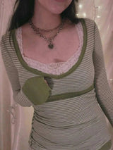 Contrast Striped Long Sleeve T-Shirt - Trendsi - Flyclothing LLC