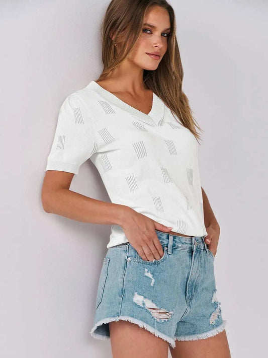 V-Neck Half Sleeve Knit Top - Trendsi - Flyclothing LLC